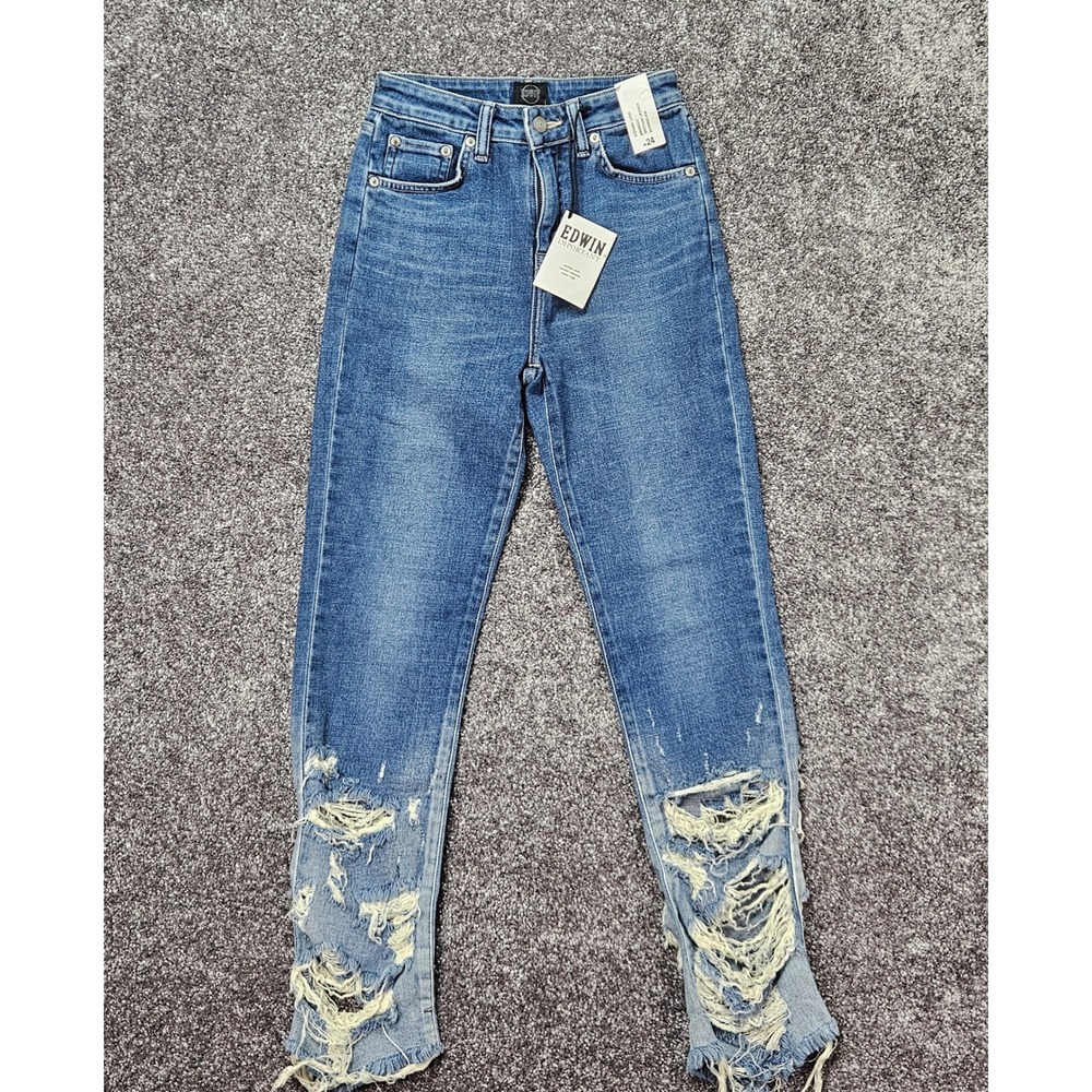Edwin Brittany Jessica Miniboot Jeans Women's Fits 23x26 Tag 24 Distressed Denim